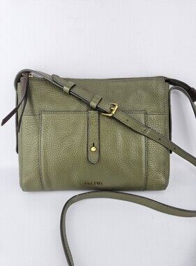 Fossil Jenna Top Zip Pebbled Leather Crossbody Bag Army Green